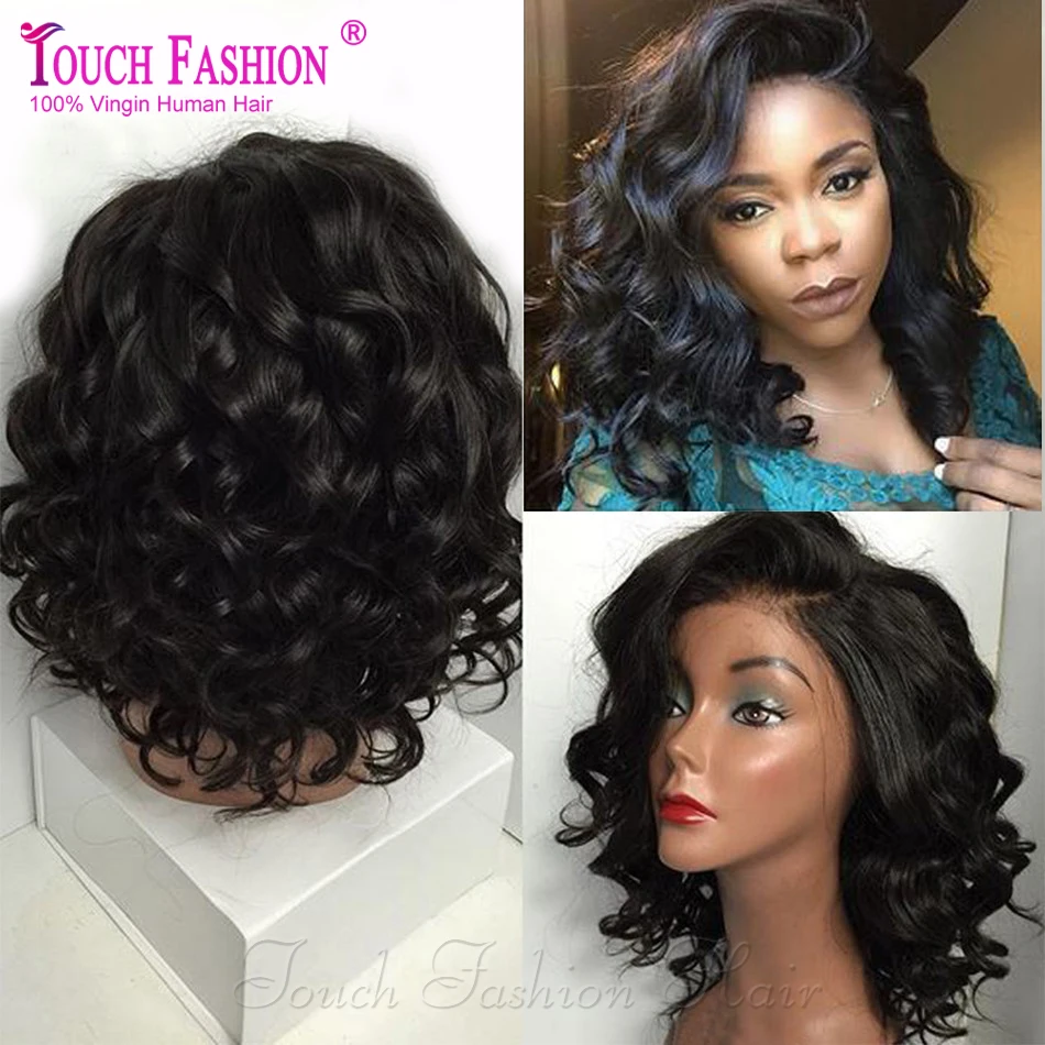 Side Part Virgin Glueless Short Wavy Brazilian Full Lace Wigs Human