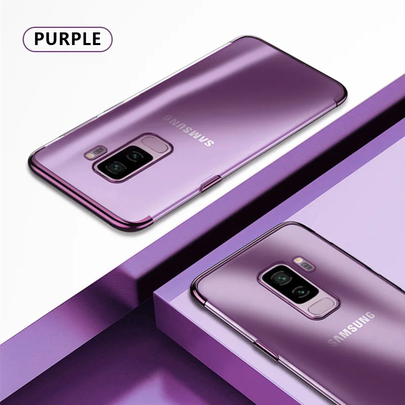 Мягкий силиконовый чехол для samsung S8 S9 S7 S6 Edge Plus Note 9 8 S10 плюс S10 Lite прозрачная крышка на Galaxy A5 A8 A6 A7 - Цвет: Purple