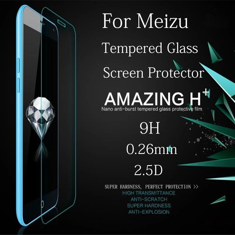 0.26mm 9H Hard 2.5D Anti Shatter Tempered Glass For Meizu MX4 MX5 Pro5 M2 M3 Mini M1 Note M2 Note M3 Note Screen Protector Film