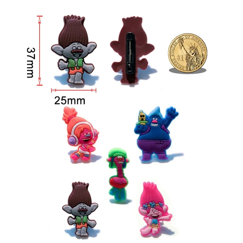 

5Pcs/lot Trolls Hot Cartoon PVC Badges Pins Brooches Clothes/Bag/Shoes Pin Button Decoration Kid Party Gift Accessory Badges