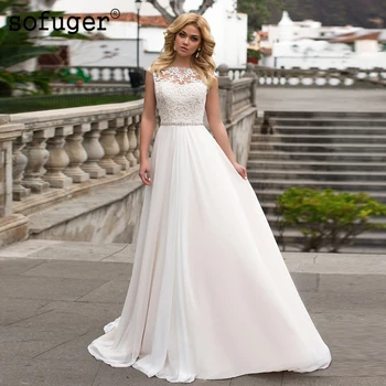

Ivory Elegant Chiffon Scoop Sash Beads Wedding Dress Pleat Robe De Mariee Sofuge Boho Dubai Arabic Abiti Da Sposa Long Dresses