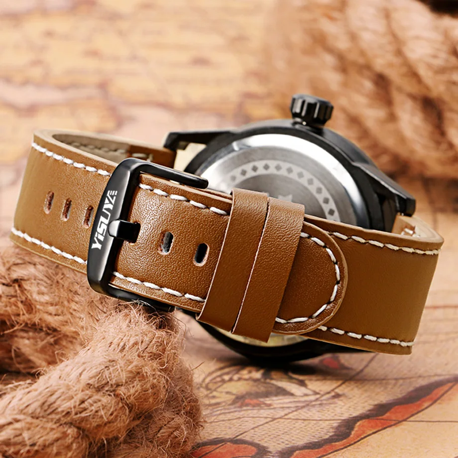 YISUYA Top Men's Watches Date Japan Quartz Watch Male Genuine Leather Sports Military Army Tactical Wristwatch erkek kol saati  (14)