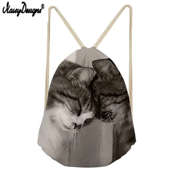 

Famous Brand Couple Drawstring Bag 3D Cute Cat Print Custom Portable Beam Pocket Men's And Ladies Travel Bag High Quality