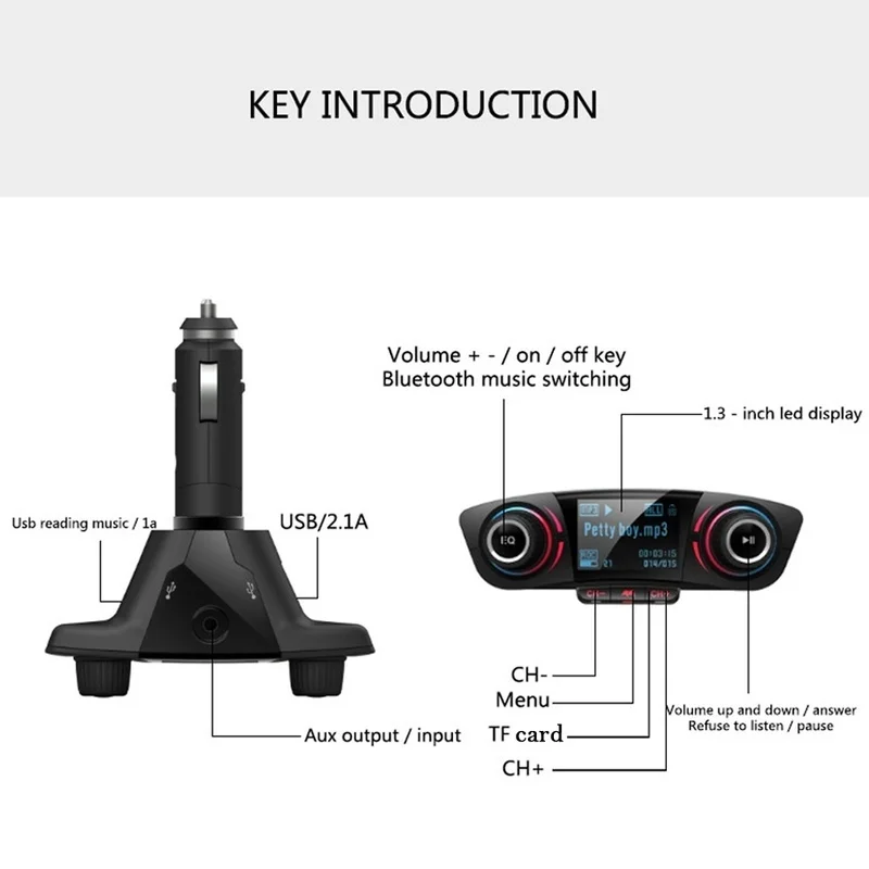 SRUIK Bluetooth FM передатчик Автомобильный MP3-плеер Hands-Free автомобильный комплект Беспроводной радио аудио адаптер с двумя USB 5В 2.1A USB Порты и разъёмы