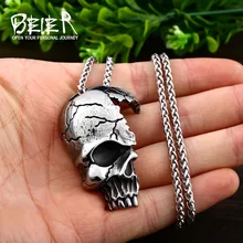Байер 316L нержавеющая сталь Череп подвесное ожерелье уникальный дизайн половина лица панк Велосипед высокое качество ювелирных изделий подарок LLBP8-434P