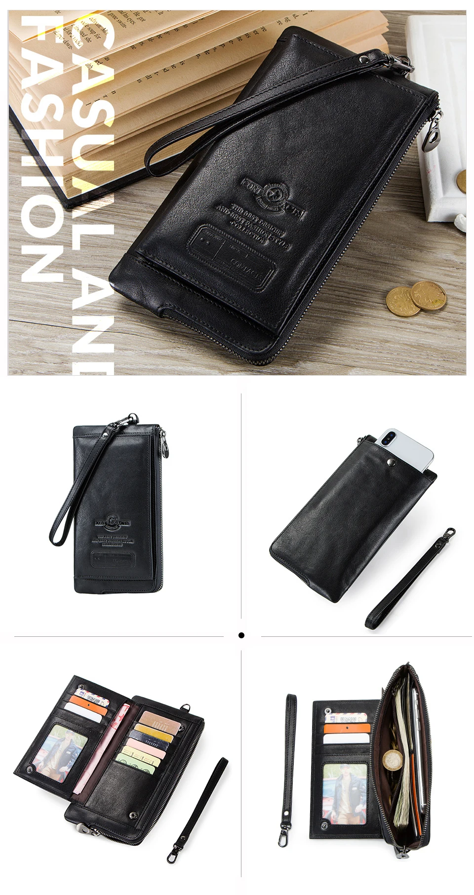 CONTACT'S Genuine Leather Women Wallets Lady Purse Long Wallet Rfid Elegant Fashion Female Women Clutch With Card Holder Phone  Black Wallet Red  Blue Coffee