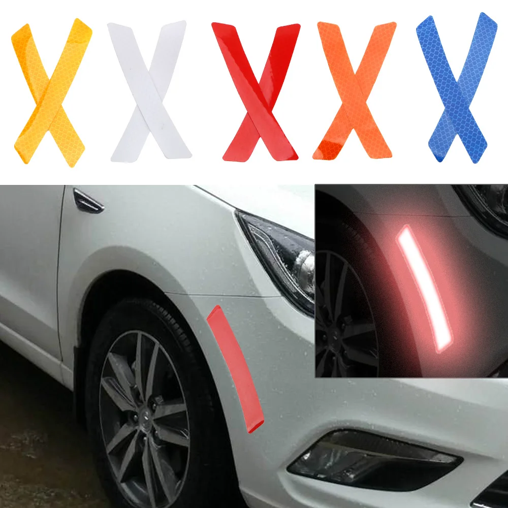 2Pcs Car Bumper Reflective Warning Strip Stickers Auto Wrap Wheel Eyebrow Decal