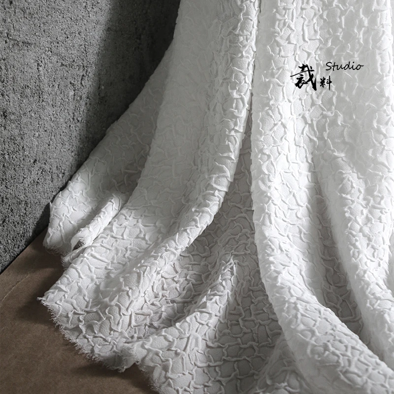 

Cracked Pleated Premium Chiffon fabric,perspective designer cloth lace fabric Wedding Dress Tulle Material fabrics for patchwork