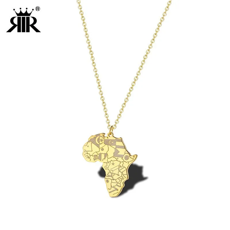 

RIR Africa Country Map Necklace Golden African Tribal Map Pendant Africa Details Continental Custom Jewelry Father's Gift