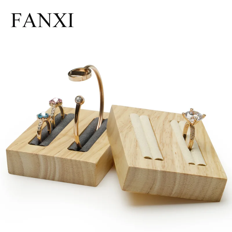 FANXI Solid wood Cream-white&Dark gray Bangle display Props with microfiber internal for showcasing jewellry Bracelet Display Jewelry Packaging