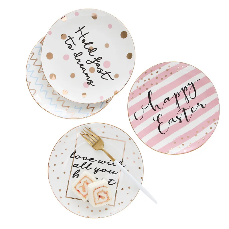 

European Simple Letters Dishes And Plates Sets Multi-Purpose Gold Ceramic Plates Fruit Dessert Plate Home Kitchen Dish Tableware