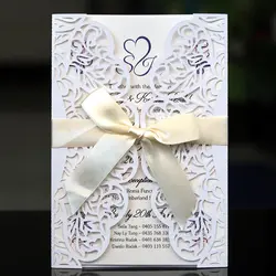 10 шт/партия белая полая лазерная резка, для свадьбы Пригласительные элегантные приглашения на помолвку приглашение на празднование