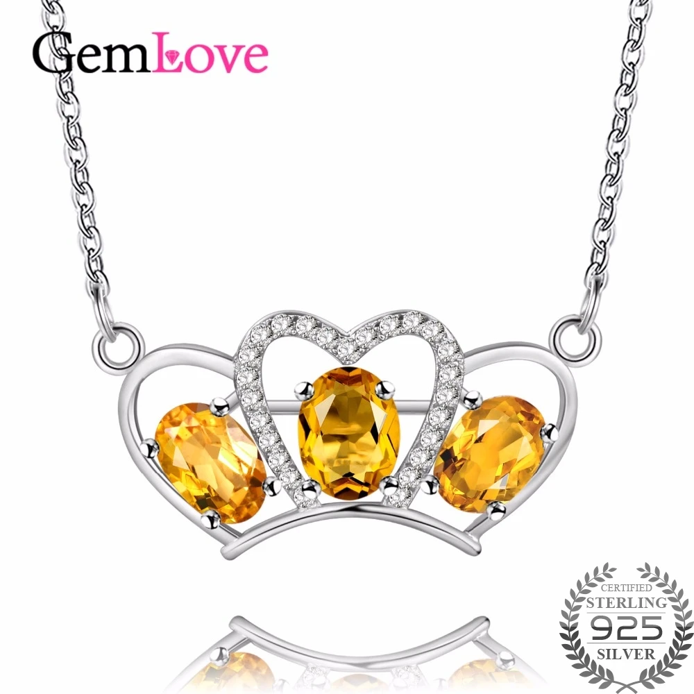 Gemlove 3ct Citrine Pendant Crown Necklace 925 Sterling Silver Fine Jewelry Chokers Necklaces