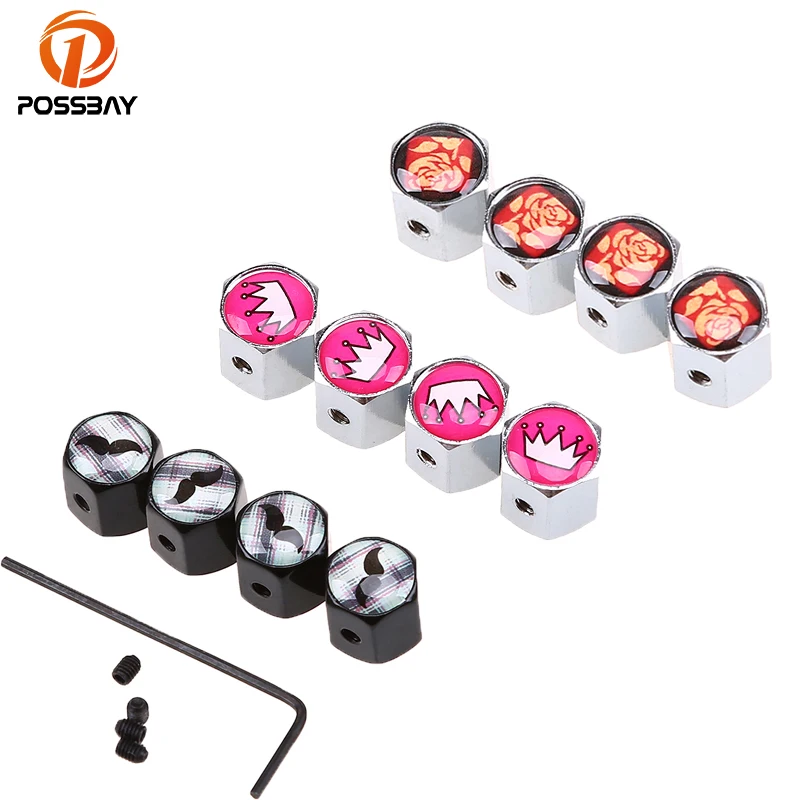 POSSBAY Anti theft Car Wheel Caps Tire Valve Caps Black/Silver Bicycles