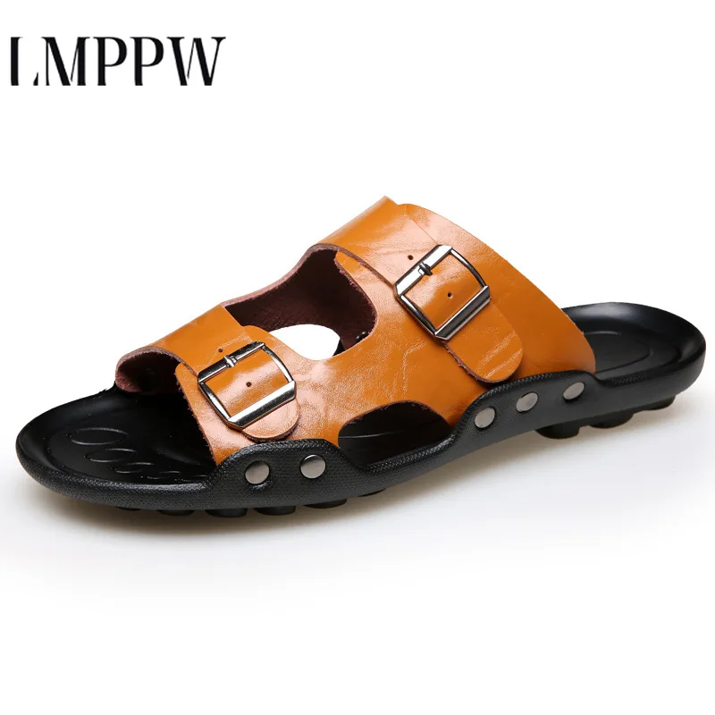 

Men Sandals Genuine Split Leather Men Beach Shoes Brand Men Casual Shoes Men Slippers Sneakers Summer Shoes Big Size 38-48 2.5a