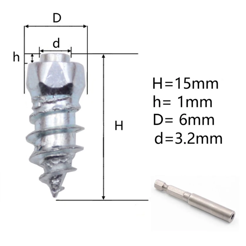 

100 Pcs 15mm Car SUV ATV Anti-Slip Screw Stud Wheel Tyre Snow Tire Spikes Trim