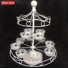 Кованого железа Белый 12 чашек торт стенд Карусель Держатель для кексов вечерние украшения