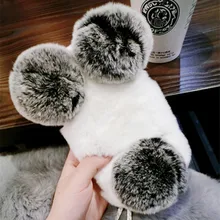LaMaDiaa Роскошный милый мультфильм панда теплый чехол из кроличьего меха для iPhone 7 8 plus задняя крышка для iPhone Xs Max 5s SE 5C 6 6s plus