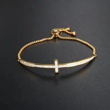 Trendy Gold Color Charming Chain Bangle Bracelet for Woman Man Metal Cross CZ Charming Wristband Luxury Brand Jewellery Gift