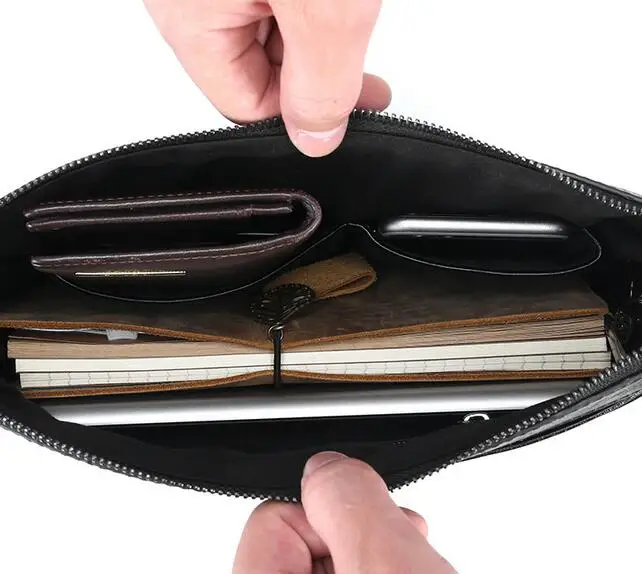 Men's handbags tide large capacity envelope soft leather clutch bag