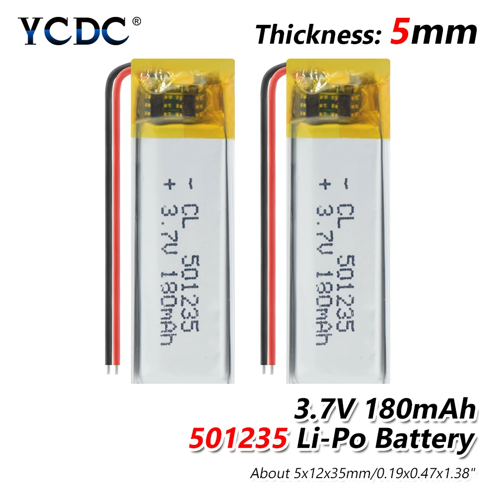 

1/2/4 Pcs Rechargeable 3.7V 180mAh 501235 Lithium Li Ion Lipo Li-polymer Polymer Batteries 501235 180mAh Earphone MP3 Cells