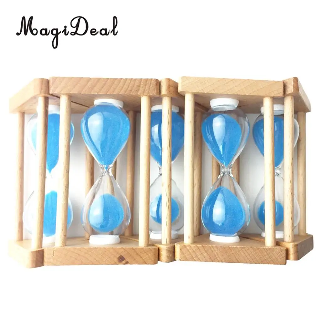 

MagiDeal Wooden Frame Sandglass Hourglass Sand Timer Clock -30/60/90 Seconds 1/3/5 Minutes Home Cafe Room Decor Blue/Red