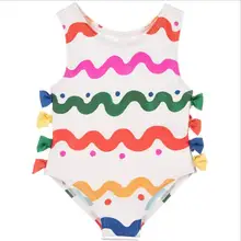 Новинка года; Модный Полосатый купальник для маленьких девочек; милый купальник с узором ярких цветов для малышей; цельный купальный костюм для девочек; одежда для купания