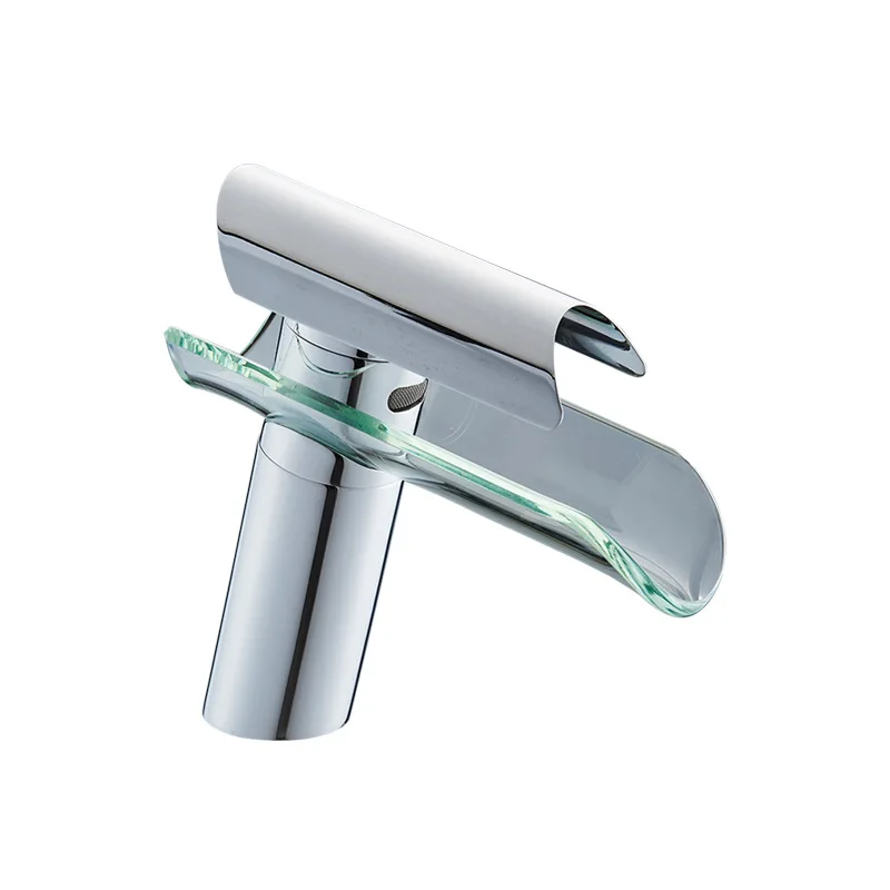 

Glass waterfall faucet bathroom bench basin washbasin cold and hot water mixing faucet