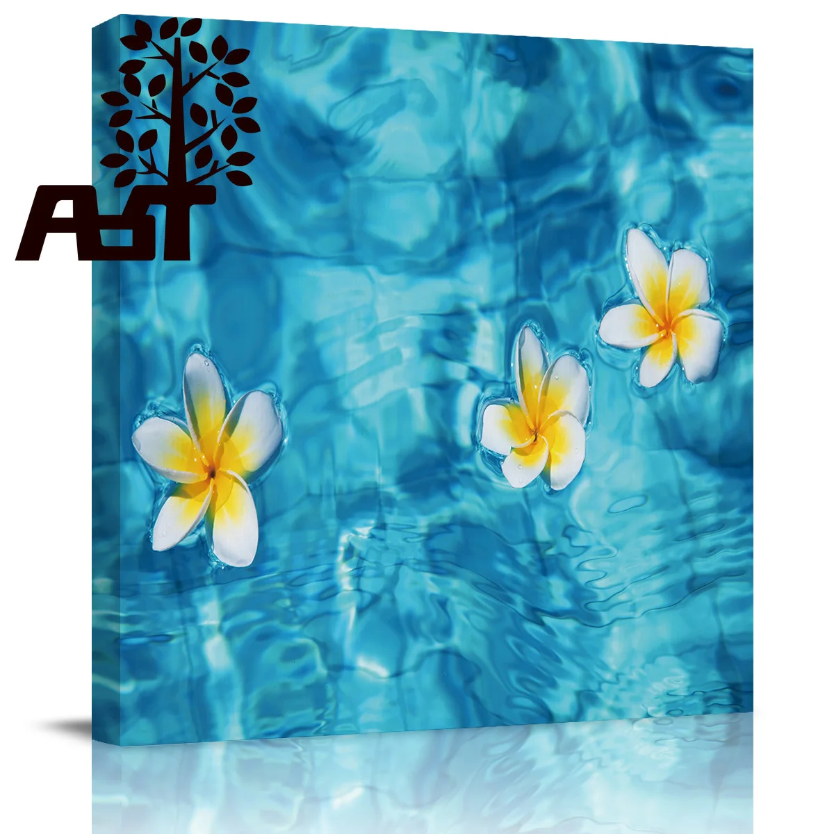 

ArtStore Summer Pool Plumeria Rubra Oil Painting Wooden Frame Canvas Print Set Wood Frame Large Size Decoration Stretched Navy B