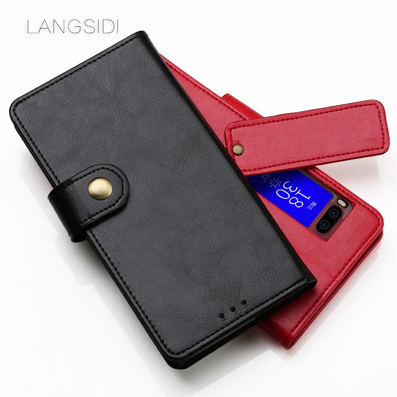 

wangcangli Case ForMeizu Pro 7 Handmade Genuine Leather Wallet Flip Cover Card Slot Business Holster vintage leather