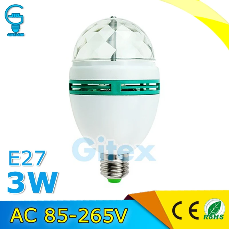 

Colorful LED Stage Light E27 3W Auto Rotating RGB LED Bulb Stage Light Party Lamp Disco Ball Party Light