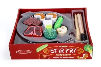

Children play wooden toy set Hot pot wok vegetables slice and see cut Qiele toys