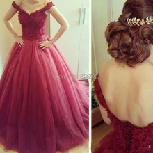 2015 neue ballkleid off- schulter abendkleid roter spitze applique schnüren Sweep Länge ärmellose lange abendkleider arabisch vestidos