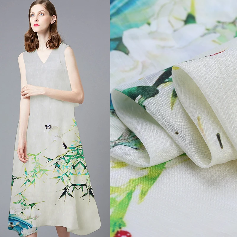 140 см цифровая струйная льняная ткань платье cheongsam шелковая 13 мм китайская