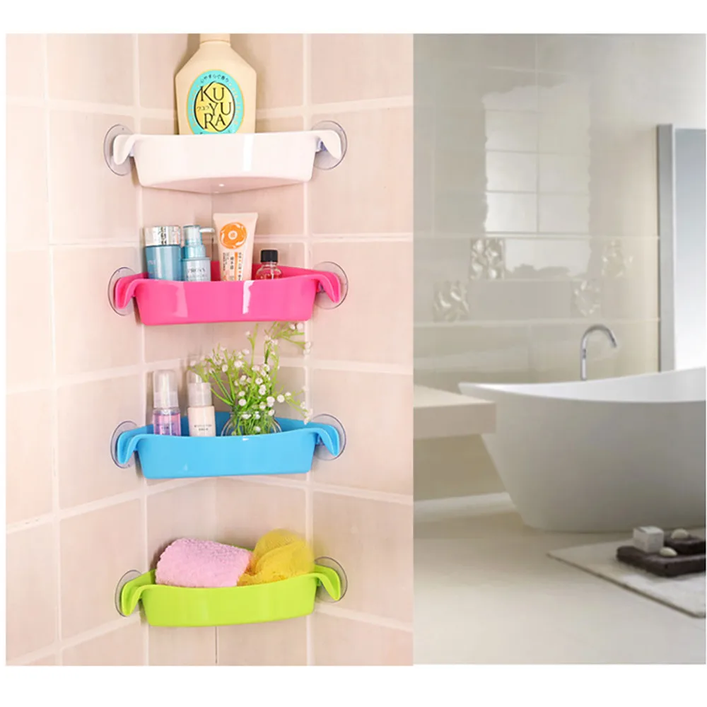 KF/_ Wall Storage Organizer Shower Shelf Basket Sucker Rack Home Bathroom Tool