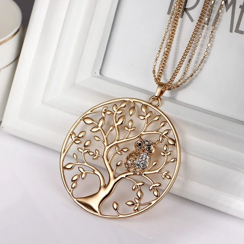 Owl Pendant Necklace Jewelry Accessory Women Fashion 2017 Silver Rose Gold Color Chain Crystal Long Necklaces