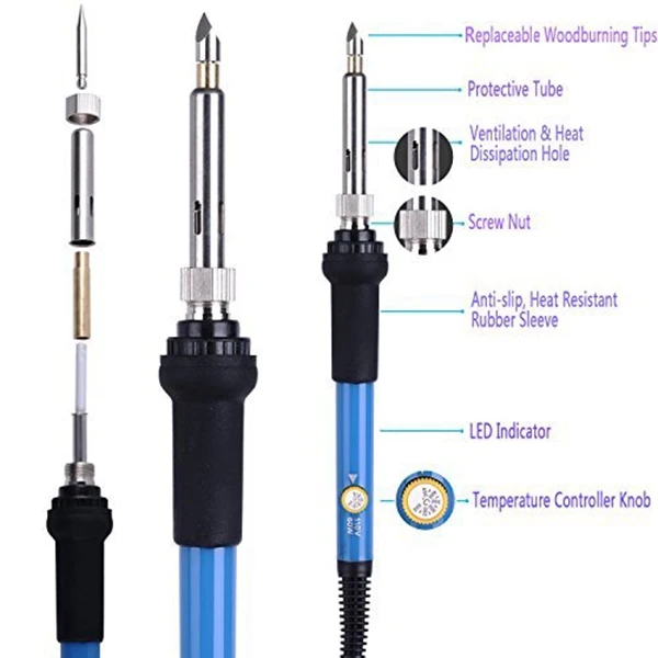 ЕС Plug 45 шт Дерево комплект для выжигания, креативный дерево газовая плита в комплекте с регулируемым Температура пайки пирография насадки