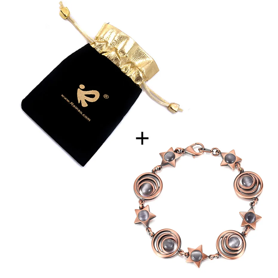 RainSo Лидер продаж медные магнитные браслеты для женщин опал браслеты здоровье и гигиена приборы измерения артериального давления браслет femme дропшиппинг - Окраска металла: GR with bag
