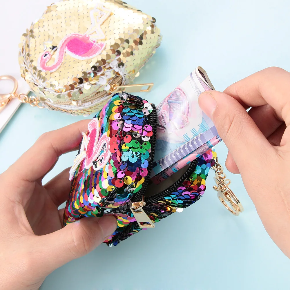 Прекрасный Фламинго сумка в форме брелка блёстки Портмоне на молнии маленький кошелек сумочка с брелоком кошелек кулон Модные ювелирные изделия