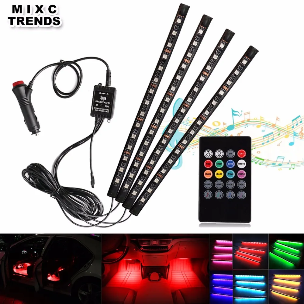 MIXCTRENDS 4X15 светодиодная RGB Гибкая полоса автомобильный интерьерный светильник