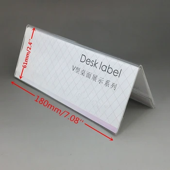 

1pc 180*61mm Transparent V Shape Sign Display Paper Promotion Card desk label Holder Stand Acrylic Table card Price Tag