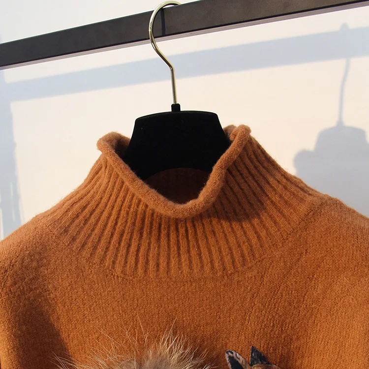Кашемировый свитер, женские зимние свитера и пуловеры, Лисий мех, с хвостом, для женщин, Manche Longue, Рождество, Sudaderas, D361