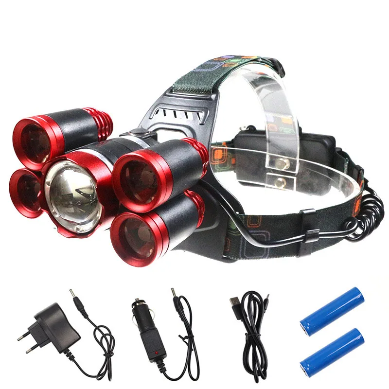 

Newest 5 Leds Headlight Waterproof Zoomable Rechargeable 4 Modes Headlamp For Outdoor Hiking Camping Hunting Cycling