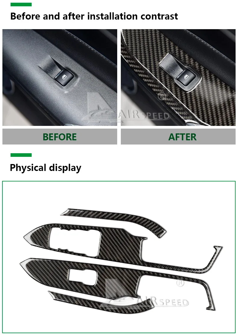 For Ford Mustang Carbon Fiber Car Interior Window Control Switch panel Decor Frame Cover (2)