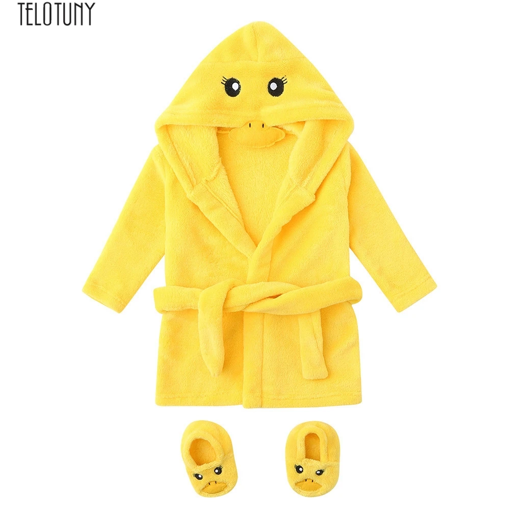 

TELOTUNY Infant cute cartton Flannel nightgown bathrobe Boys Girls Flannel Bathrobes Hoodie Sleepwear+Footwear Outfits Z1215
