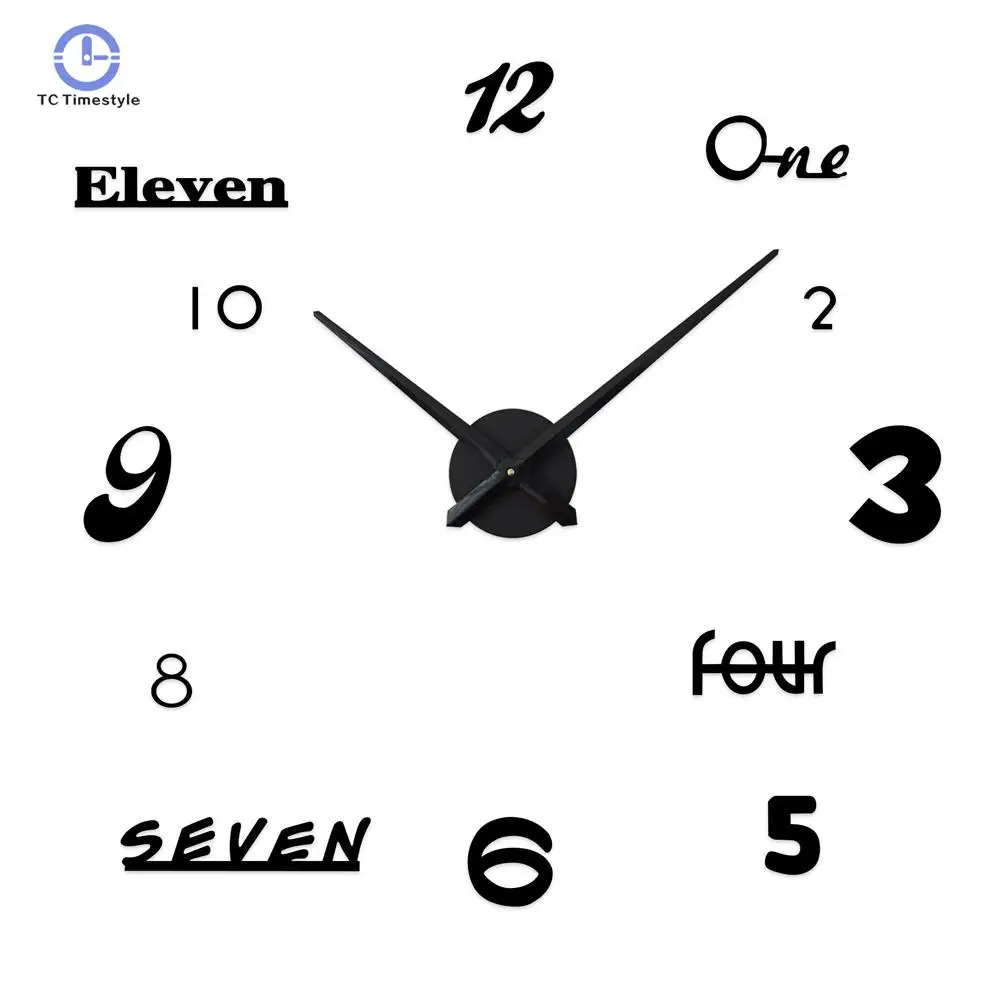 Numbers Letters Sticker Digital Wall Clock Diy Decoration Quartz Needle