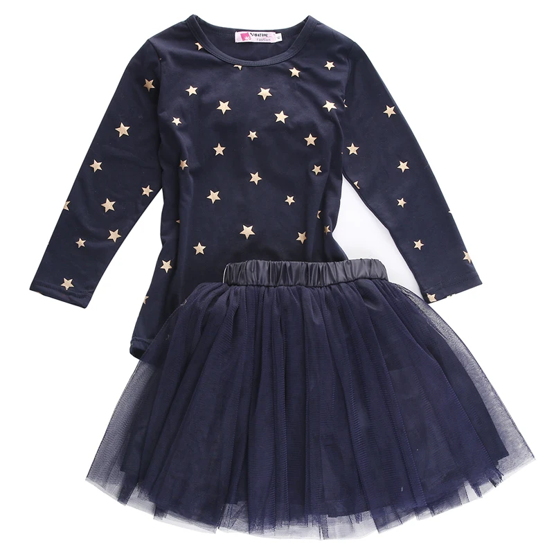 

New Fashion Fancy Baby Girls Outfit Set Party Star T-shirt Bow Tulle Skirts Tutu 2pcs Outfits Set