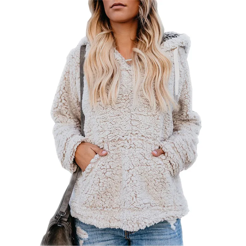 

Very Soft & Warm Ladies Autumn Winter Hooded Faux Fur Coat Teddy Coat Casual Long Sleeves Plush Pullovers Manteau Femme 2019