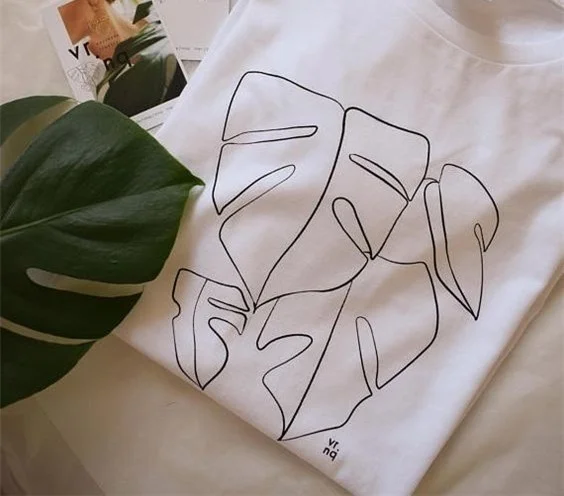 

Starqueen-JBH Monstera T-shirt Line Art Unisex Handmade Silk Screen Print