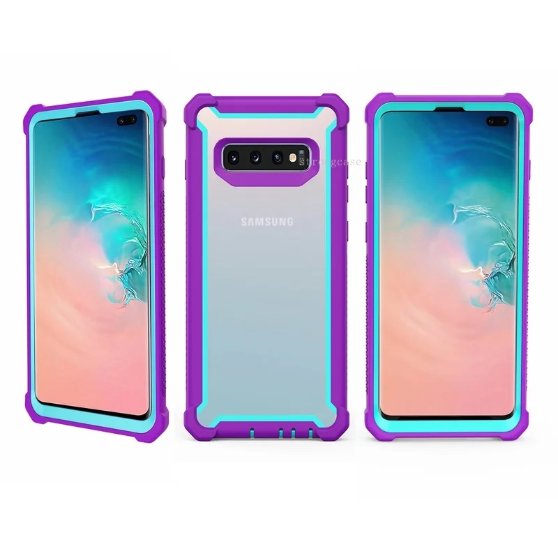Цветной 360 Защитный противоударный чехол для samsung Galaxy S10 S10e S8 S9 Plus Note 9 с бесплатной защитой экрана - Цвет: Purple  Light blue